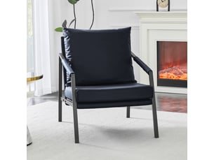 Fauteuil d'accent 67x67x80cm – fauteuil salon individuel rembourré avec structure en métal noir – simili cuir - noir