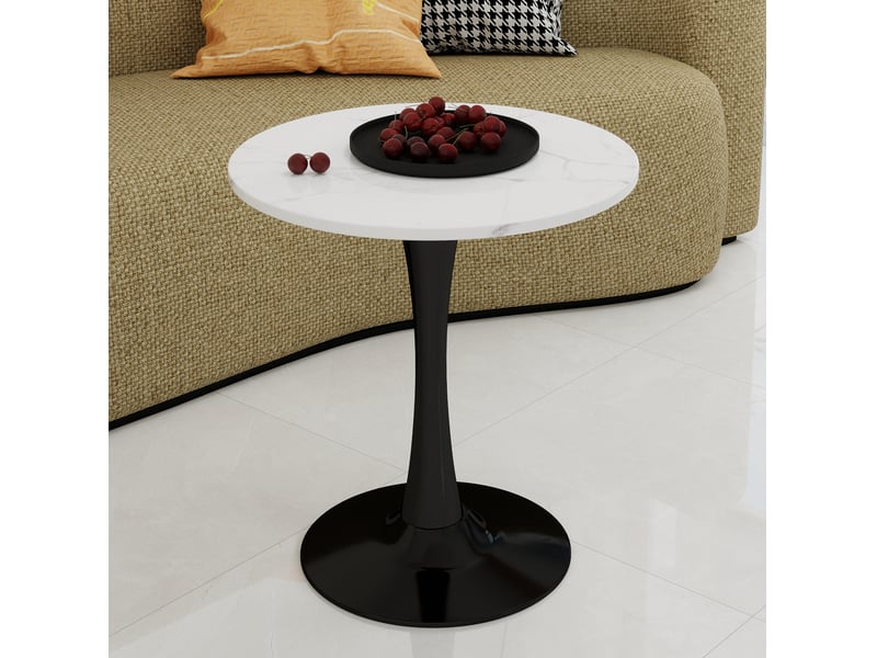  Table à manger ronde noir et blanc avec plateau en marbre artificiel - 70 x 70 x 72 cm  - Conforama C