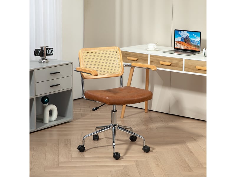 Fauteuil de bureau, chaise bureau, revêtement synthétique, 60x55.5x90cm, marron  - Conforama C