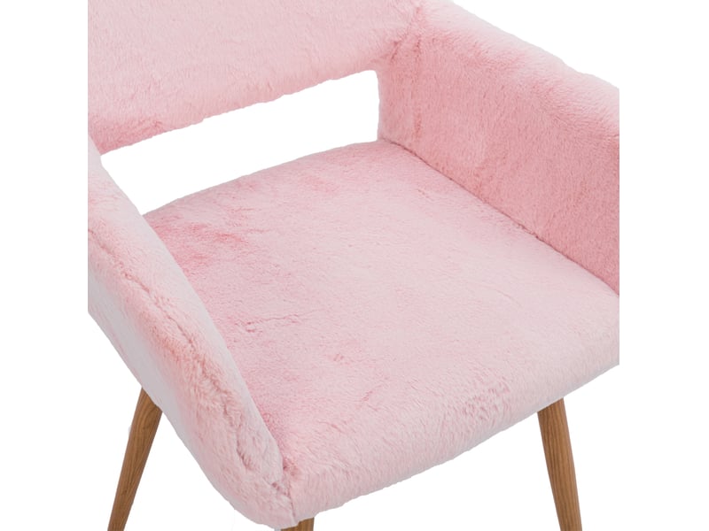  Chaise de salle à manger rose en fausse fourrure avec accoudoirs, style vintage, confort pour vos repas élégants  - Conforama D