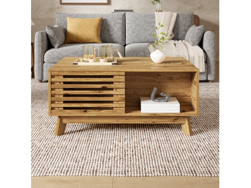  Table basse tcqpz relevable avec rangement 90 x 55 cm mdf naturel style rétro moderne  - Conforama D