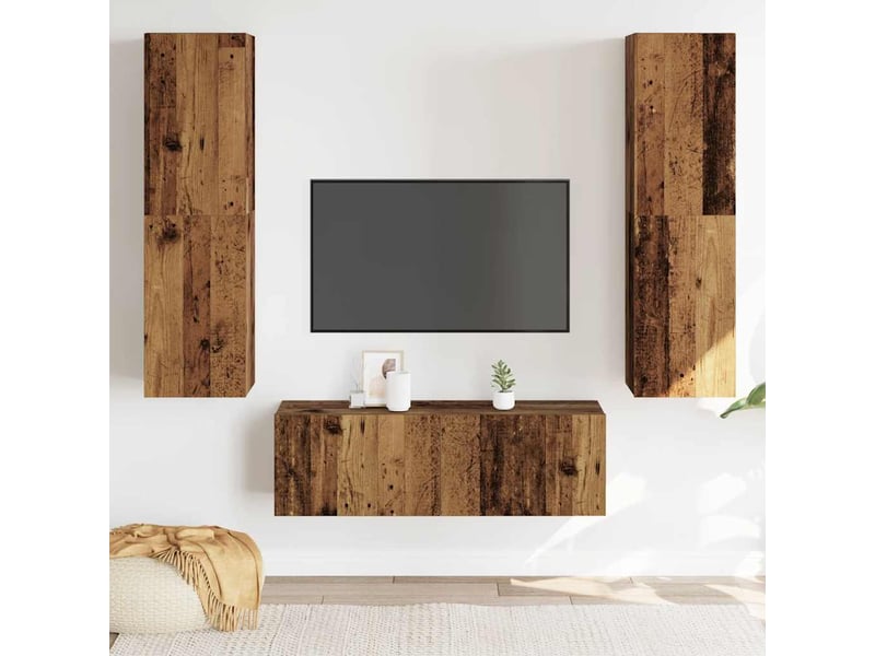  Lot de 3 meuble tv mural, meuble tv suspendu vieux bois bois d'ingénierie shl15421  - Conforama C