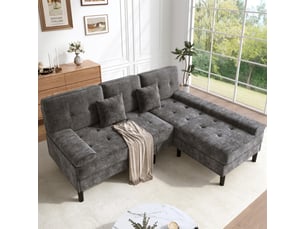 Canapé d’angle en l modulable en chenille, 3 places avec fonction lit, méridienne, pouf mobile, 195 cm de large