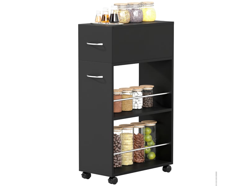  Desserte de cuisine à roulettes avec 1 tiroir et 2 étagères noir 50 x 25 x 85 cm  - Conforama B