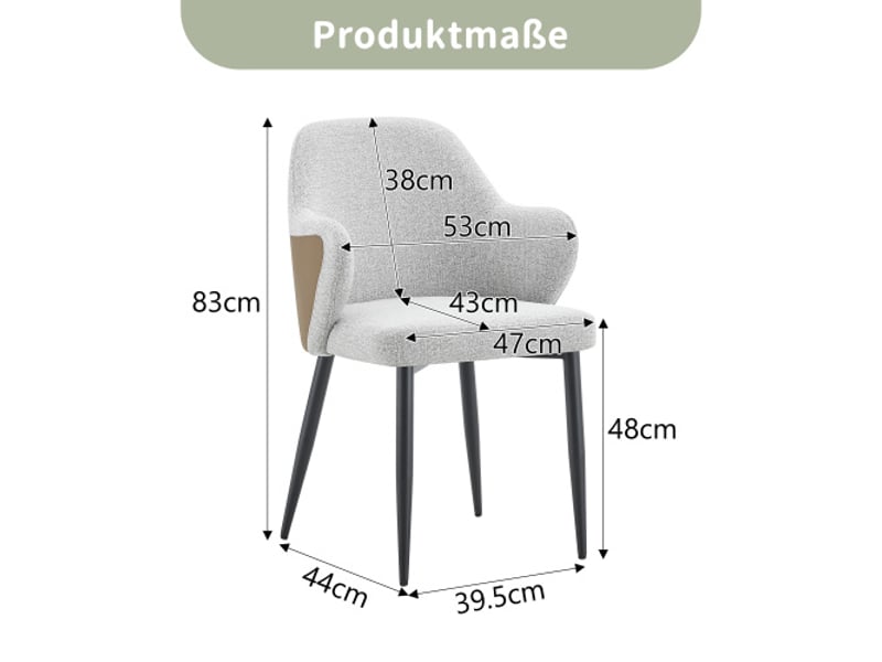  Ensemble de 2 chaises tissu gris clair, dossier bicolore gris clair et brun, hauteur 83 cm, pieds métal croisés  - Conforama C