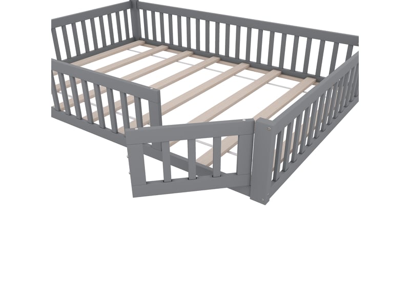  Lit enfant 140x200cm, avec sommier et pin gris, style minimaliste, sans matelas  - Conforama R