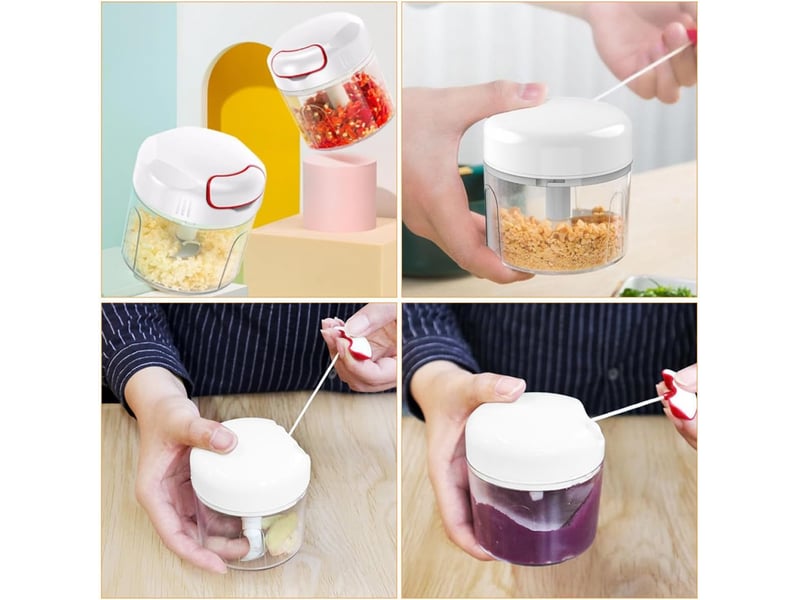  Mini hachoir à ail manuel 300 ml 3 lames hachoir cuisine portable pour légumes fruits et viande outil compact et étanche  - Conforama C