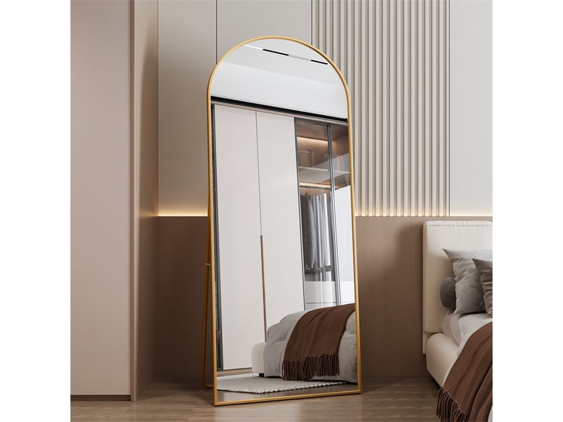  Miroir sur pied 180x80cm - miroir arché en verre trempé avec cadre en aluminium - doré  - Conforama C