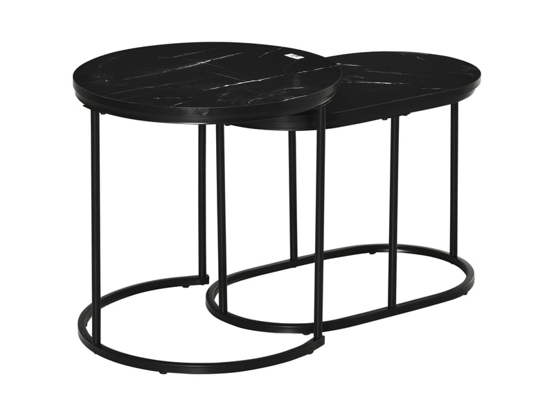 Lot de 2 tables basses gigognes ronde et ovale en mdf et acier noir  - Conforama B