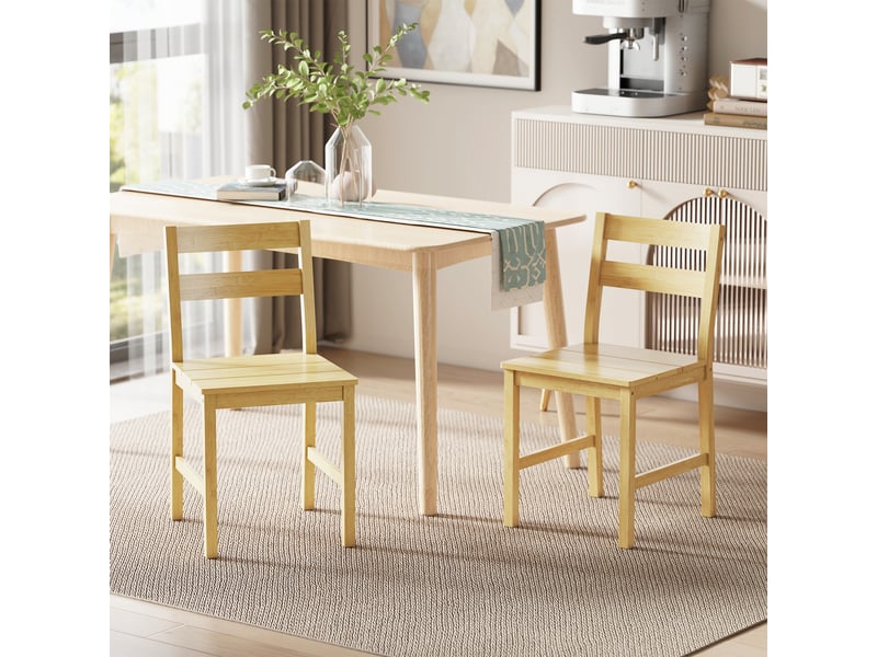 Lot de 2 chaises de salle à manger en bambou avec dossier courbé et assise à lattes couleur bois naturel  - Conforama D