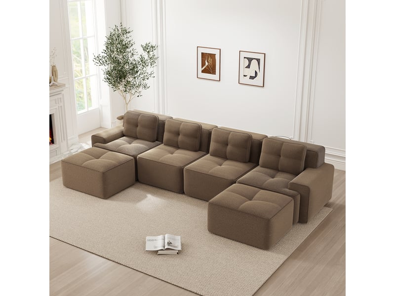  Canapé d'angle, canapé modulable – forme u, en velours tricoté, avec méridienne, sans montage, sans cadre, base antidérapante, marron, style cloud  - Conforama C