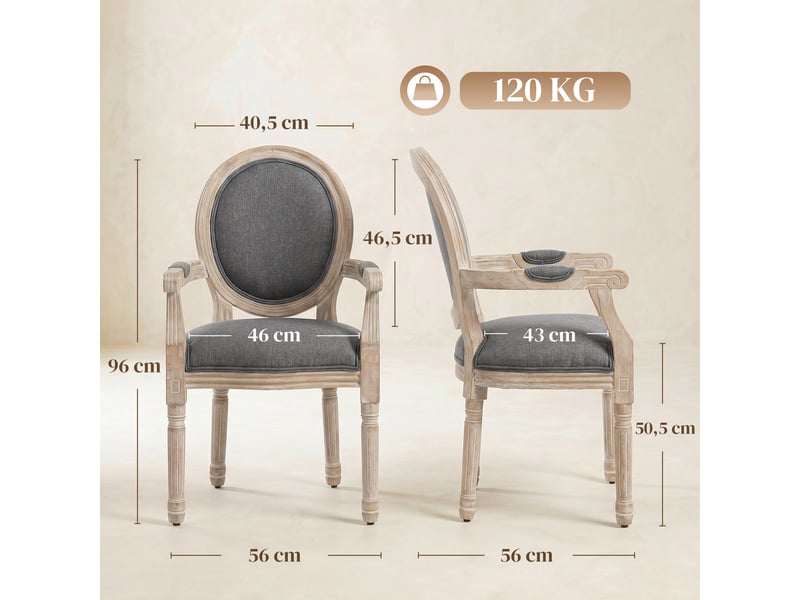  Chaise de salle à manger chaise de salon médaillon style louis xvi bois massif patiné sculpté tissu lin gris  - Conforama E