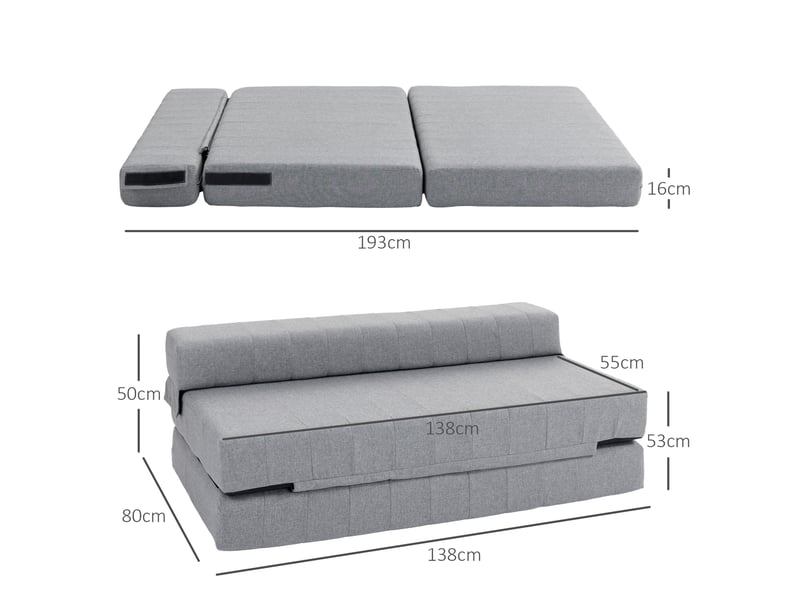  Canapé-lit de sol modenvie 2 places pliable 2-en-1 en polyester gris 138 x 80 x 50 cm  - Conforama C