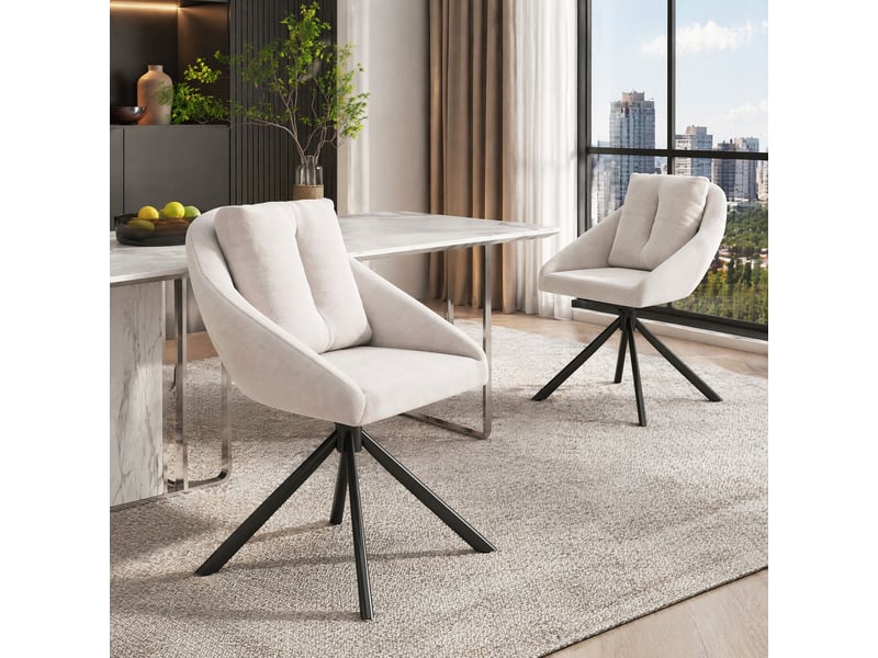 Chaise de salle à manger lot de 2 pivotante rotation 360 degrés ergonomique avec structure métallique en velours beige - Conforama B