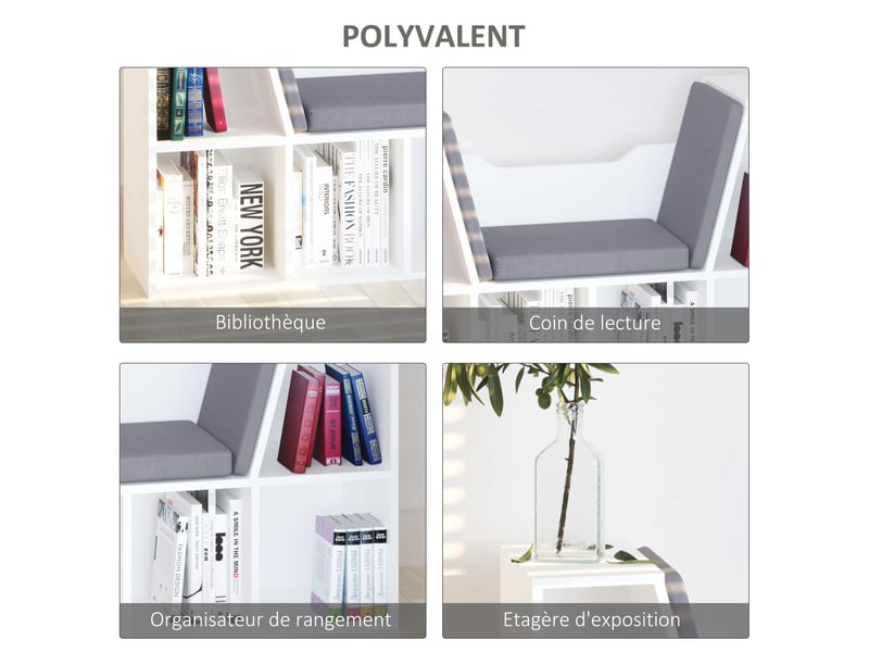  Bibliothèque banc avec 6 casiers en panneau de particules 102x30x61 cm  - Conforama E