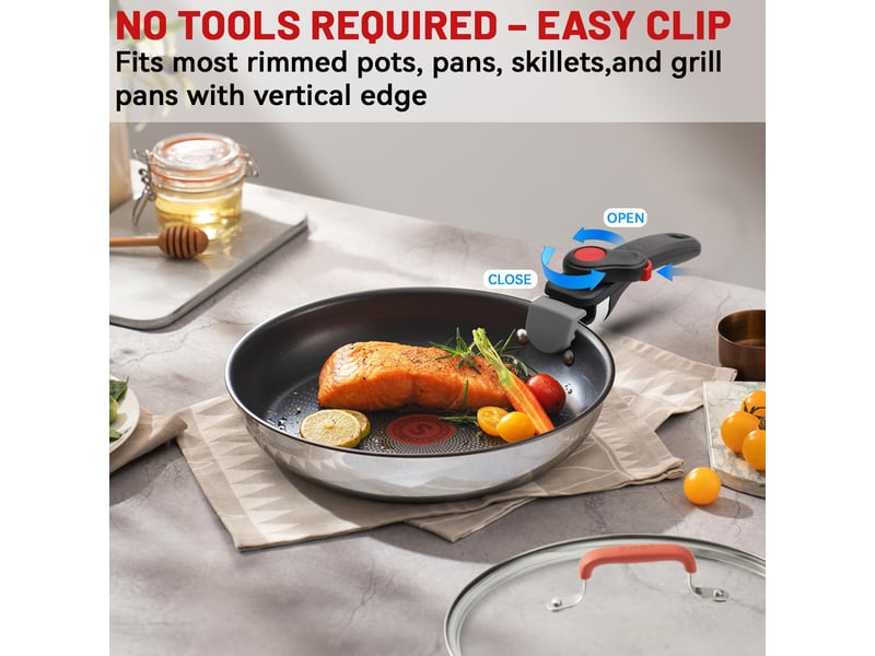  Poignée amovible universelle - manche verrouillage et bouche denté - manche détachable pour casseroles et poêles, supporte 5 kg (noir) (2)  - Conforama C