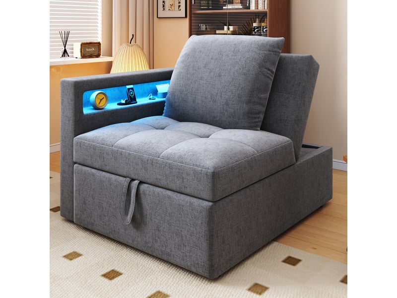  Canapé convertible, canapé-lit : dossier réglable, éclairage led, port usb, avec accoudoirs  - Conforama D