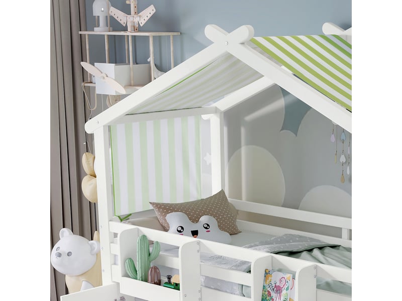 Lit superposé en panneaux de fibres et bois massif blanc vert 90x200 cm - Conforama E
