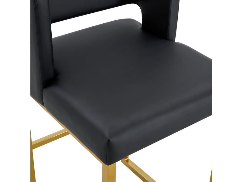  Lot de 2 tabourets de bar 53x48x91 cm, meuble de cuisine, chaises hautes avec assise carrée, pieds en métal doré, pu noir  - Conforama E