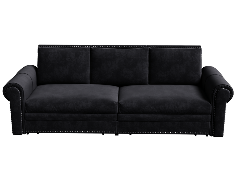  Canapé convertible 3 places 238x90x98 cm en velours noir  - Conforama D