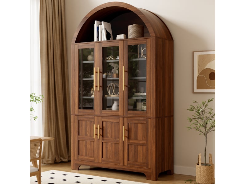 Vitrine haut 110x40x185 cm à 6 portes avec niche arquée, coloris noyer  - Conforama D