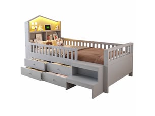 Lit avec rangement 90x200 cm <strong></strong>  <strong></strong> coloris gris