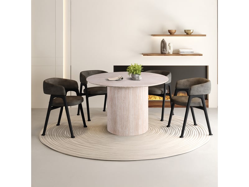 Lagos - 120 - table à manger ronde couleur travertin 120 cm LAGOS-120-BEI - Conforama C