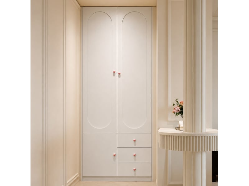 Armoire 2 portes avec 3 tiroirs, penderie et étagères, poignées en céramique, pour chambre, blanc, 80 × 50 × 200 cm - Conforama C
