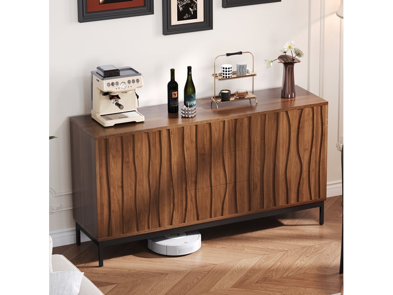 Buffet modenvie 150 x 40 x 80 cm 3 tiroirs 2 portes brun foncé mdf et pb motif rainuré - Conforama D