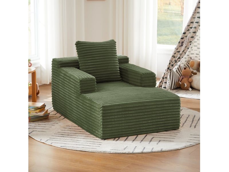  Chaise longue canapé en velours côtelé - méridienne confortable sans montage fauteuil relax de salon et bureau 1 place - vert  - Conforama B