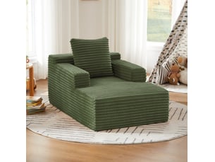 Chaise longue canapé en velours côtelé - méridienne confortable sans montage fauteuil relax de salon et bureau 1 place - vert
