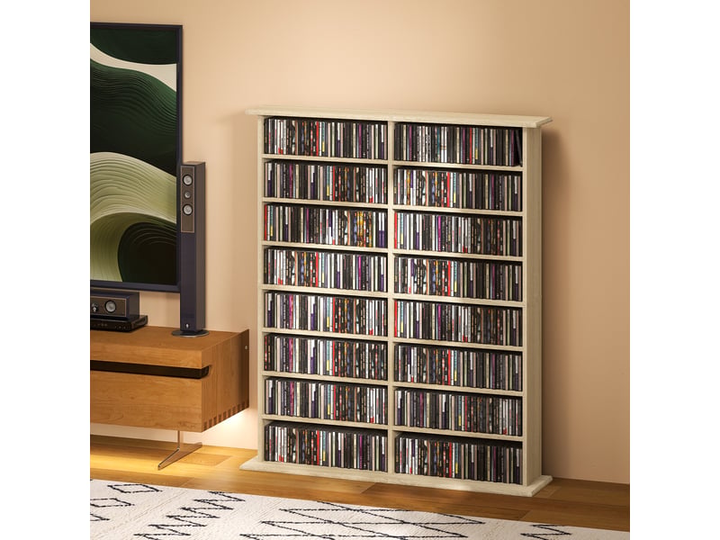  Rangements pour cd et dvd avec 16 compartiments et 12 étagères réglables capacité max. 720 cd396 dvd et blu-ray naturel  - Conforama C