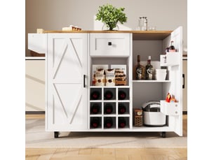 Îlot de cuisine 137,5x40-65x95,6 cm avec plateau rabattable et grand rangement, roulettes, pour cuisine, en mdf, blanc