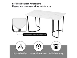 Table à manger- 140x80 cm- effet marbre– cadre métal- 6 personnes- plateau mdf- salle a mangersalon- blanc