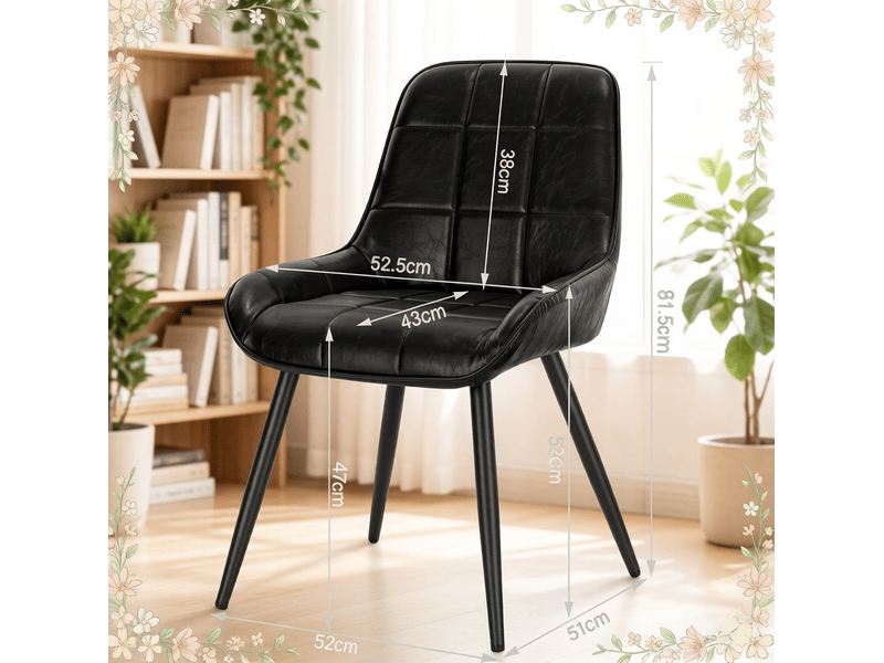  Lot de 4 chaises de salle à manger à dossier haut rembourré avec patins réglables en similicuir et métal noir  - Conforama C