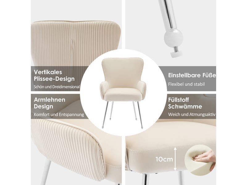  Chaises de salle à manger lot de 4 avec accoudoirs et pieds réglables  - soutien lombaire velours beige  - Conforama E