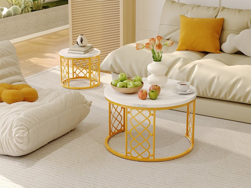  Tables basses ulevr gigognes lot de 2 avec plateaux mdf effet marbre, 70 x 70 x 45 cm et 45 x 45 x 37 cm  - Conforama D