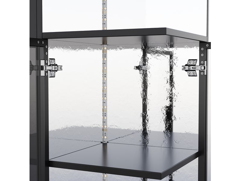  Vitrine de présentation en verre 64 x 42 x 112 cm – noir – led multicolore et rangement coulissant  - Conforama E