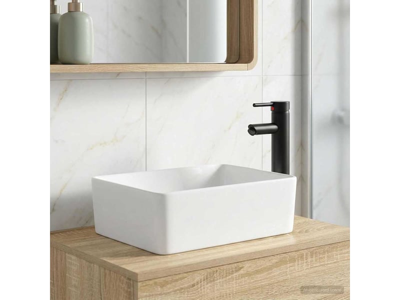 Lavabo de salle de bain avec robinet et évacuation noir mat shl6358 - Conforama B