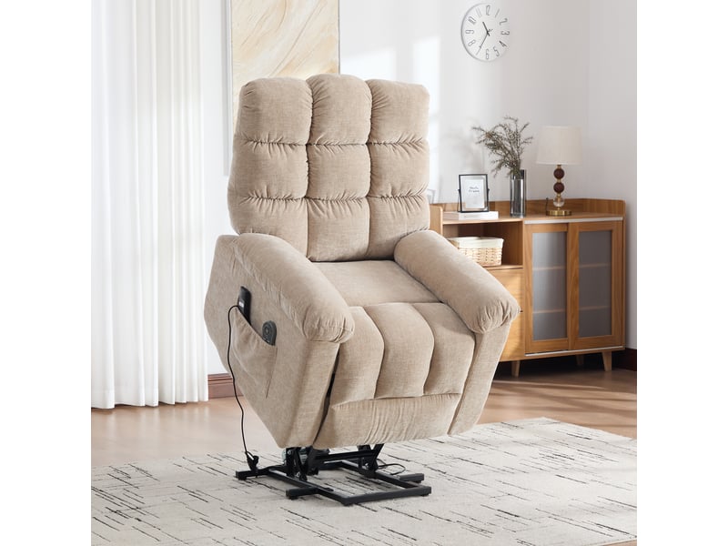 Fauteuil relax électrique releveur massant et chauffant en chenille beige clair Fay Lum - Conforama E