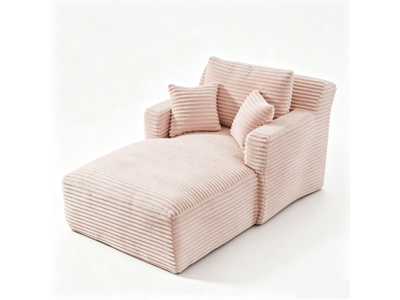 Méridienne canapé relax en velours côtelé rose, siège lounge moderne salon bureau sans montage - Conforama A
