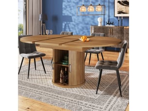 Table de salle à manger ronde, 118x158 cm, extensible avec allonge, design moderne, pratique, mdf, coloris marron