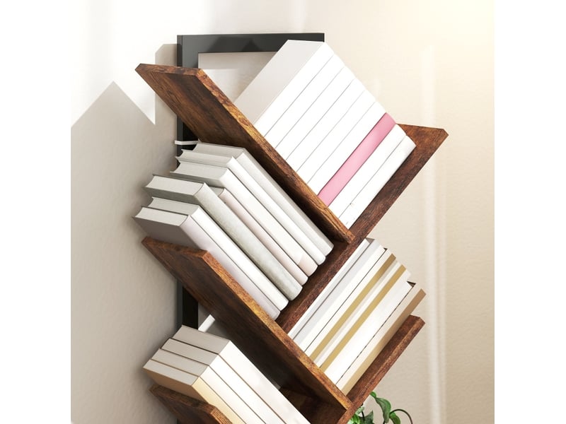 Bibliothèque étagère 9 niveaux 50 x 24 x 136 cm – marron rustique – design arbre pour rangement  - Conforama E