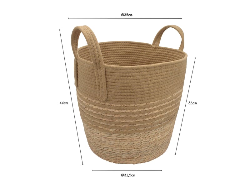  Panier à linge en jonc de mer et corde de coton ocre 35 x 35 x 44 cm 62876 - Conforama C