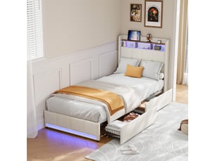 Lit simple 90x200 cm <strong>BRILVERDE </strong>  <strong></strong> coloris beige