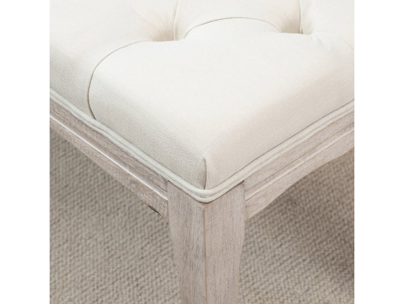  Banc de lit capitonné vintage 110 x 40 x 48 cm beige, tissu aspect lin et bois d'hévéa, pour chambre  - Conforama D
