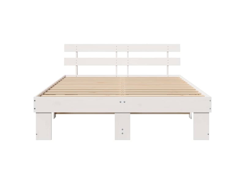 Lit double- lit adulte -  cadre de lit avec tête de lit blanc 150 x 200 cm pin massif  - Conforama D