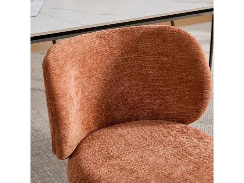 Lot de 2 chaises de salle à manger, chaises salon en chenille, dossier incurvé, pieds métal bronze, orange  - Conforama E