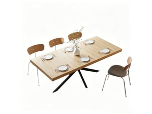 Table à manger extensible 4-6 places 140-180x80x76 cm, rangement, mdf et métal naturel