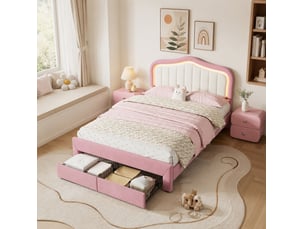 Lit avec rangement 140x200 cm <strong>COVREO </strong> <strong></strong> coloris rose